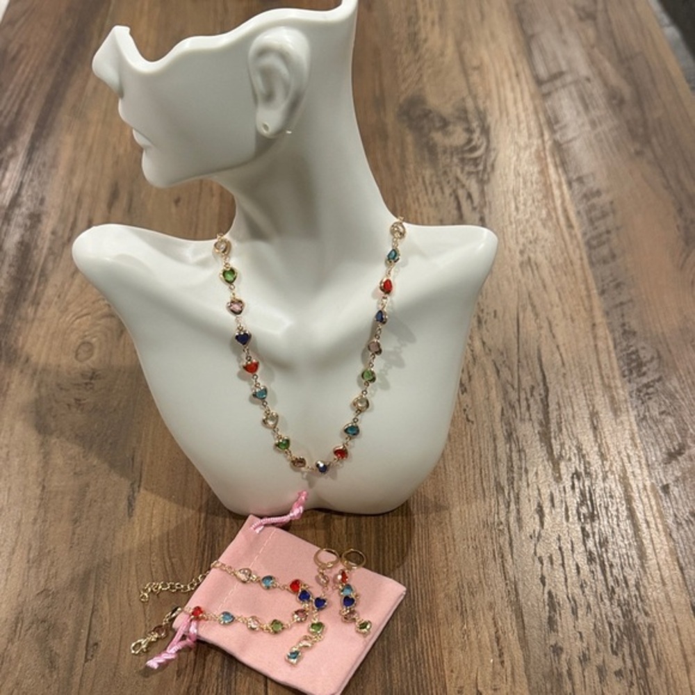 Multi Color 3 Piece Set Necklace- Bracelet- Earrings